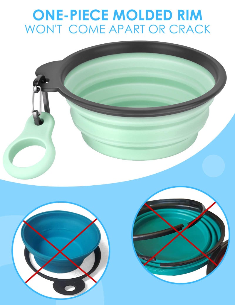 Aonkey Collapsible Dog Bowls with Bottle Carrier, 2 Pack Travel Dog Water Bowl Upgraded Carabiner, One-Piece Molded Rim No Fall Off or Crack, Foldable Silicone Portable for Pets Walking Hiking 15oz - Image 4