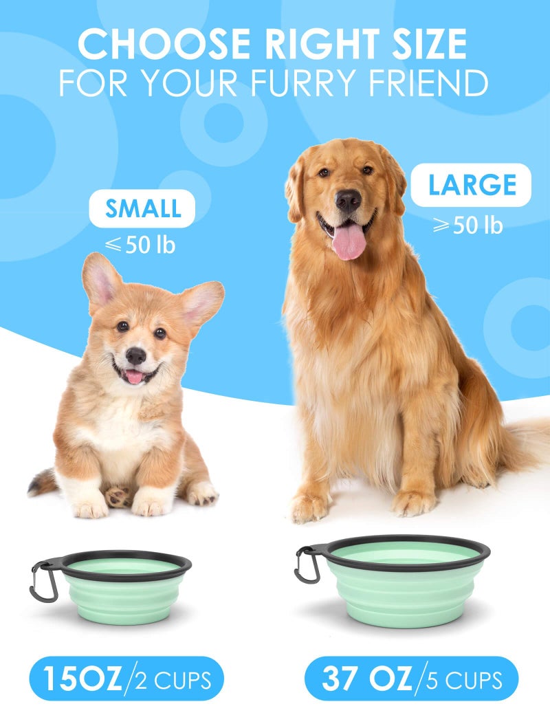 Aonkey Collapsible Dog Bowls with Bottle Carrier, 2 Pack Travel Dog Water Bowl Upgraded Carabiner, One-Piece Molded Rim No Fall Off or Crack, Foldable Silicone Portable for Pets Walking Hiking 15oz - Image 5