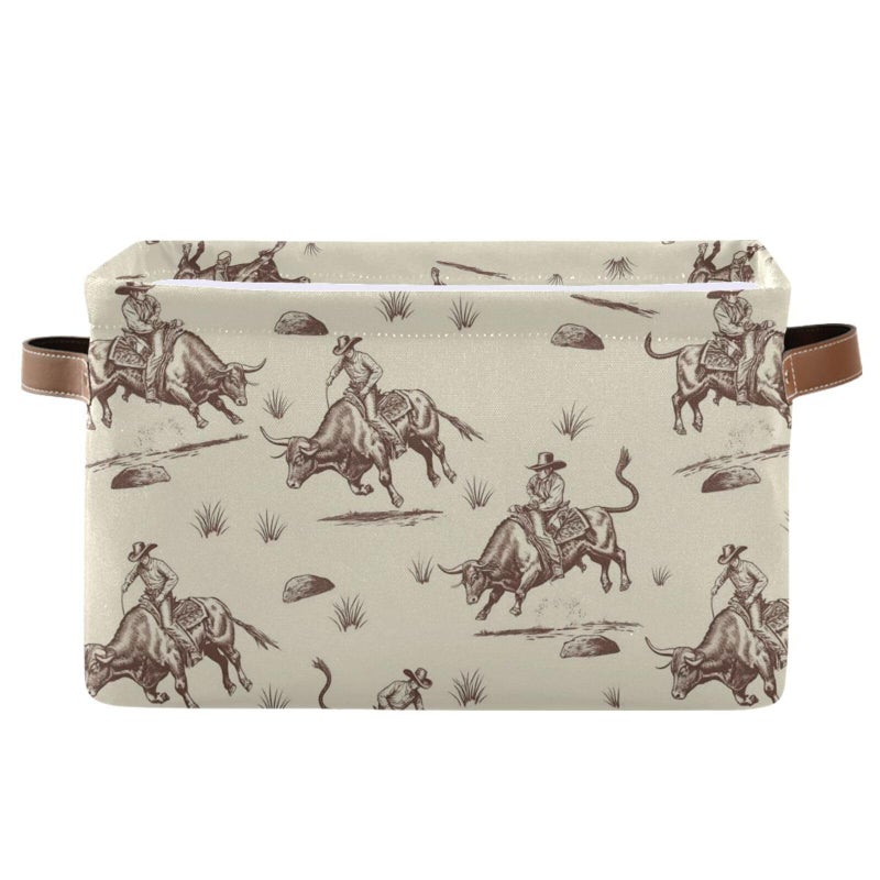 Aslsiy Storage Basket Bull Rodeo Cowboy Nursery Bins Baby Box Canvas Clothes Shelf Basket Laundry Hamper 1 Pcs - Image 2