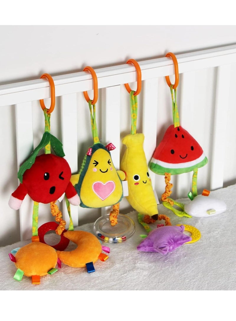 Zikra Baby Hanging Toy 4 Pack Car Seat Stroller Toys Soft Toys for Baby Newborn Infant Car Bed Travel Activity for Babies Boys and Girls from 0 to 36 Months Fruit - Image 4