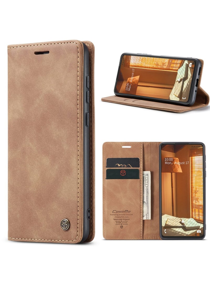 CaseMe Phone Case Luxury PU Leather Design 013 Flip Cover Card Slot Holder Cover For Samsung Galaxy A73 (Brown) - Image 1