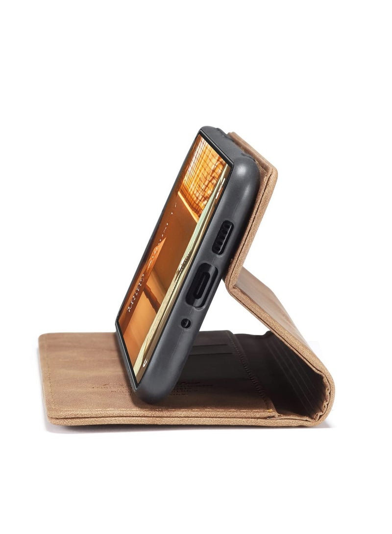 CaseMe Phone Case Luxury PU Leather Design 013 Flip Cover Card Slot Holder Cover For Samsung Galaxy A73 (Brown) - Image 3