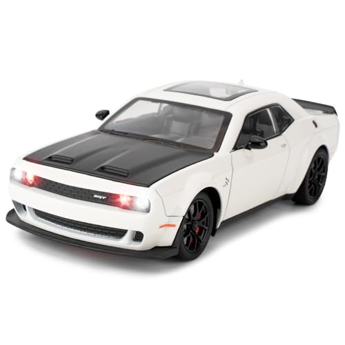 BDTCTK 124 Dodge Challenger Hellcat Model Car Zinc Alloy Pull Back Toy car with Sound and Light for Kids Boy Girl GiftWhite - Image 1