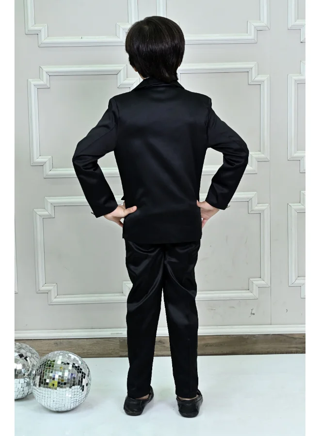 BT DEZINES Boys Black Satin 4 Piece Suit Set