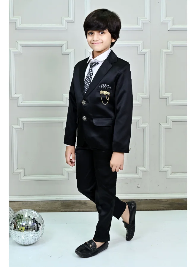 BT DEZINES Boys Black Satin 4 Piece Suit Set