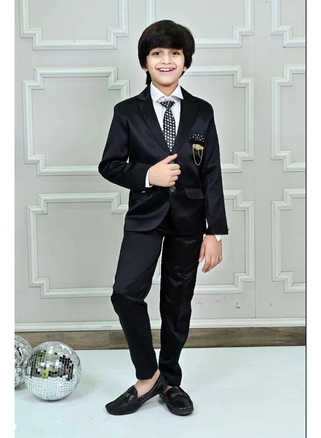 BT DEZINES Boys Black Satin 4 Piece Suit Set