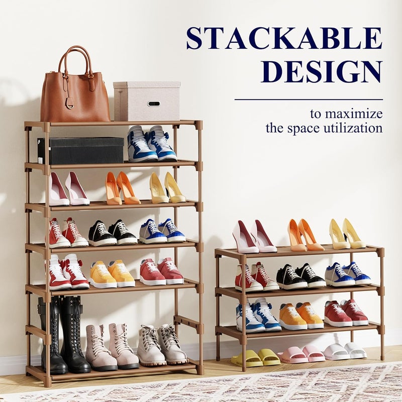 Kitsure Shoe Rack - Non-Woven Shoe Rack Shelf, Shoe Organizer for Closet, Entryway, Garage & Corridor, Stackable Shoe Shelves, 27.5" Wide - 3 Tier, Brown - Image 5