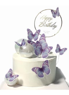11 Pieces Blue Purple erfly Cake Toppers - Metal Gold Happy Birthday Decorations for Cake & Party - Perfect erfly Birthday Cake Decor