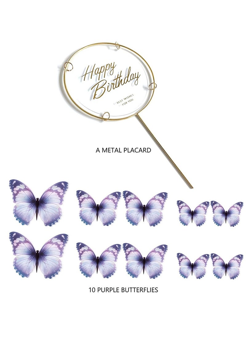 Generic - 11 Pieces Blue Purple erfly Cake Toppers - Metal Gold Happy Birthday Decorations for Cake & Party - Perfect erfly Birthday Cake Decor - Image 1