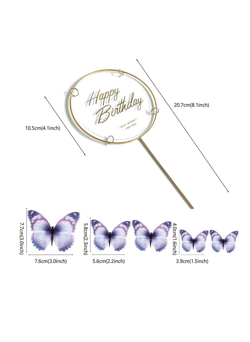 Generic - 11 Pieces Blue Purple erfly Cake Toppers - Metal Gold Happy Birthday Decorations for Cake & Party - Perfect erfly Birthday Cake Decor - Image 1