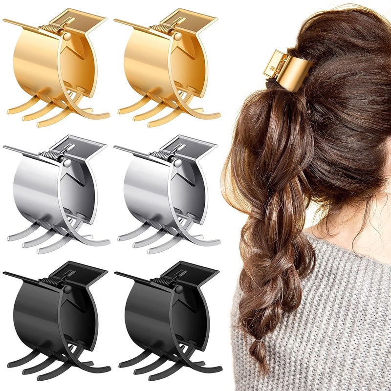 Kacctyen 6 Pcs Metal Hair Clips for Women Small Tiny Hair Claw Clips Non Slip Pins and Accessories in Black Gold Silver