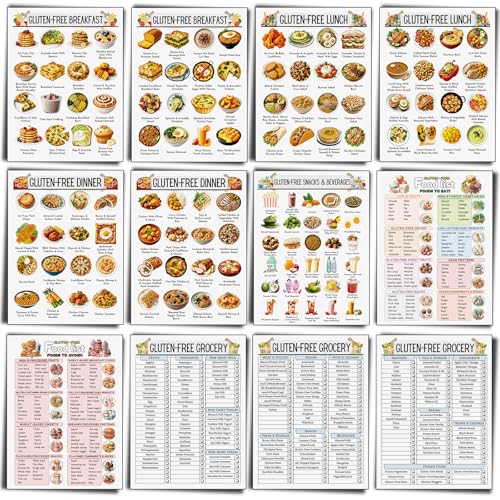 Sinload 12 Pcs Gluten Free Meal Plan Poster Grocery List Gluten-free Diet Guide to Manage Celiac Disease for Healthy Eating - Image 1