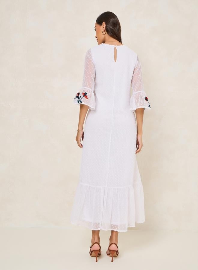 Styli Embroidery Detail Dobby Shift Maxi Dress  - Image 4