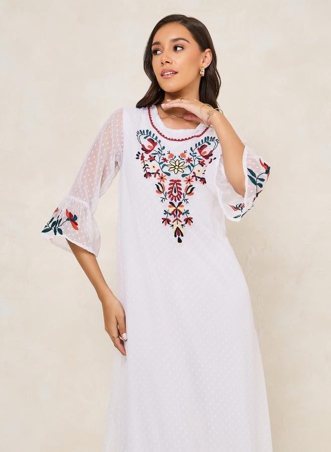Styli Embroidery Detail Dobby Shift Maxi Dress  - Image 2