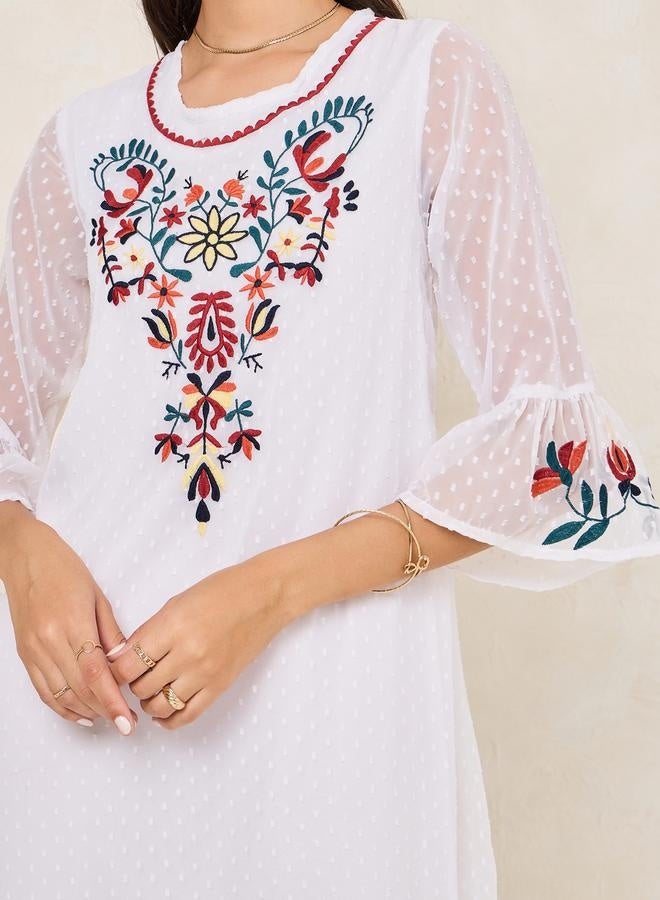Styli Embroidery Detail Dobby Shift Maxi Dress  - Image 3