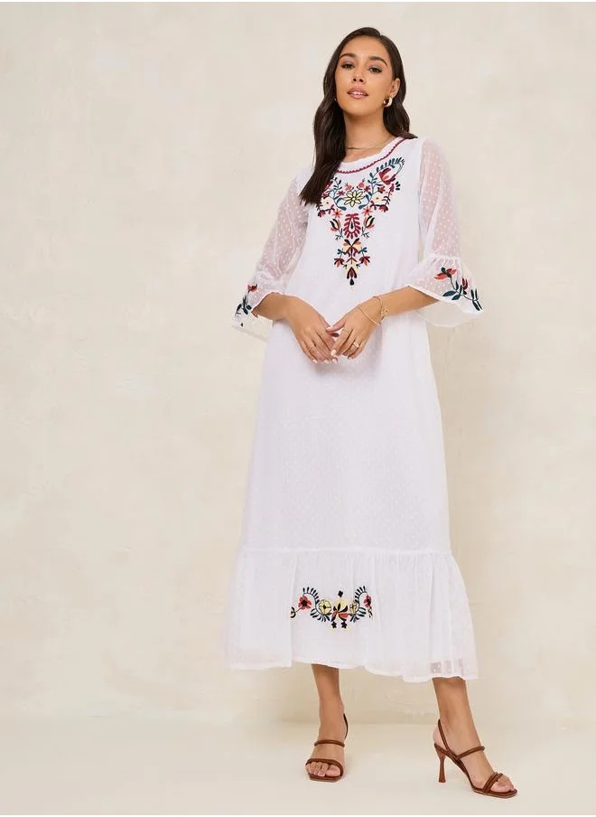 ستايلي Embroidery Detail Dobby Shift Maxi Dress