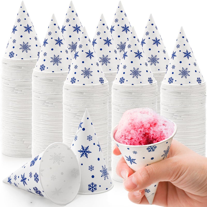 AVLA 400 Pack Snow Cone Cups 37 OZ LeakProof Paper Cone Water Cups for Slush Shaved Ice Ice Cream Sorbet Water Disposable Craft Funnels for Oil Small Dispenser Cup Protein Powder Drinks