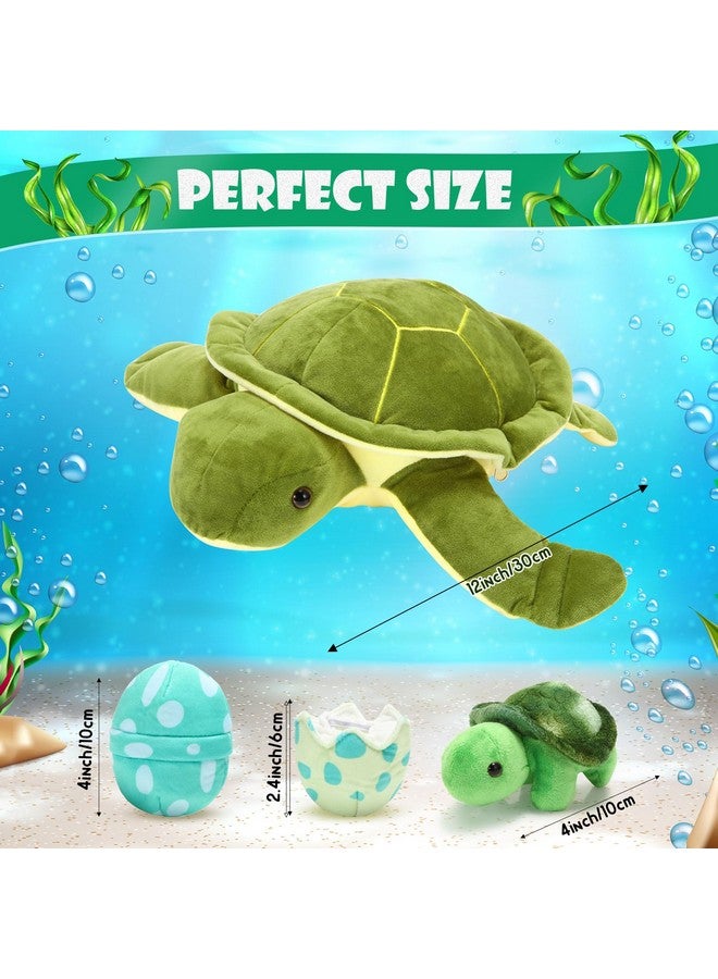 Aoriher 6 Pieces Turtle Stuffed Animal Set 12 Inch Stuffed Sea Turtle Mom with 3 Little Plush and 2 Plush Eggs Soft Body Pillow Toys Tortoise Hugging for Sea Animal Lovers(Classic) - Image 2