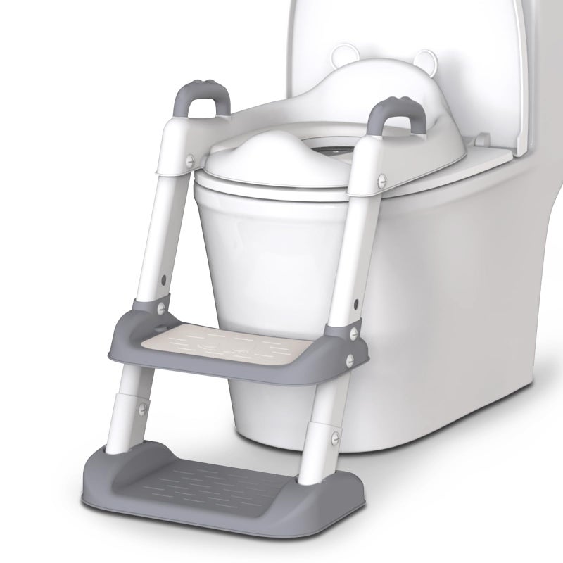 HBTower Potty Training Seat with Step Stool Ladder for Toddlers Adjustable Kids Toilet Seat with Splash Guard AntiSlip Pads Safety Handles Comfortable Potty Chair for Boys Girls Grey - Image 2