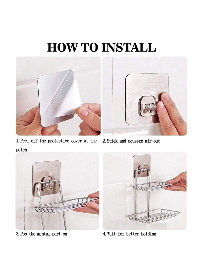 sulfar Sulfar Wall Mounted Self Adhesive Stainless Steel Double Layer soap Dish Holder Kitchen Bathroom Soaps Storage Rack for Home (Silver)  - Image 4