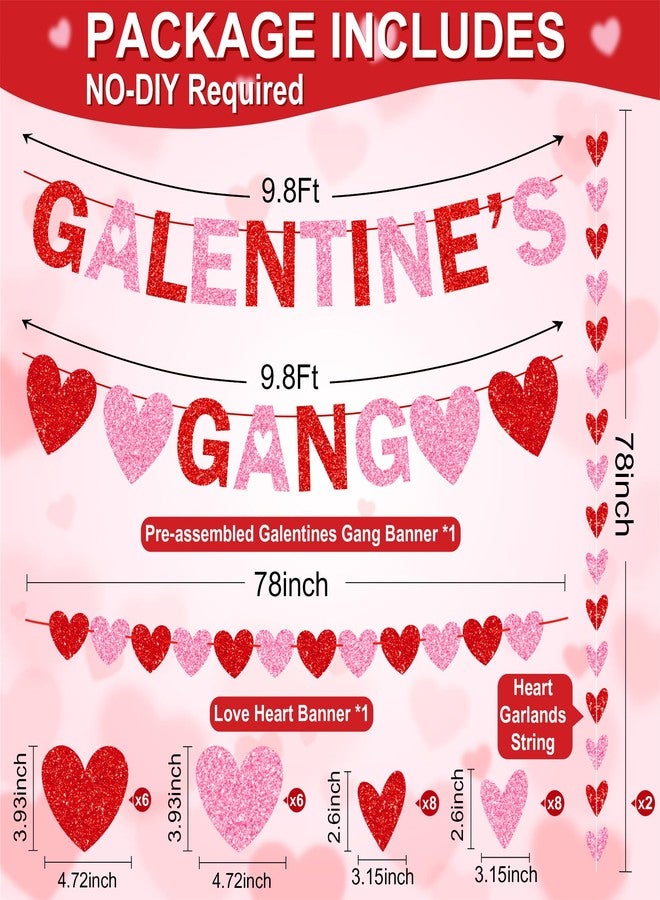 HALOGATE Galentines Decorations Set, NO DIY, Includes Galentine’s Day Letter Banner, Heart Hanging String Garlands,Galentines Day Party Decor, for Girl Lady Night Galentines Sign Backdrop - Image 2