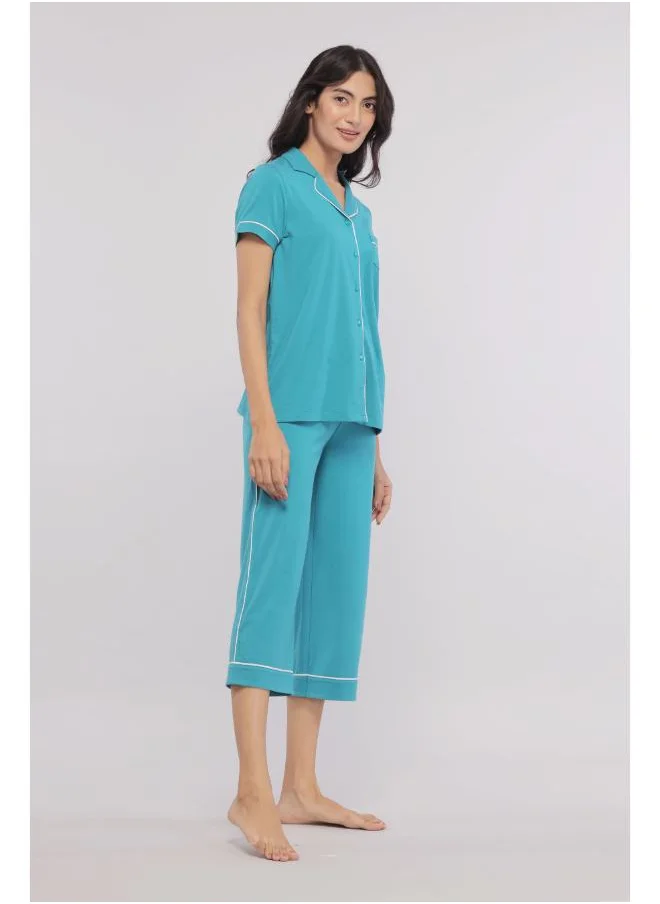 NeceSera Teal Capris With White Piping