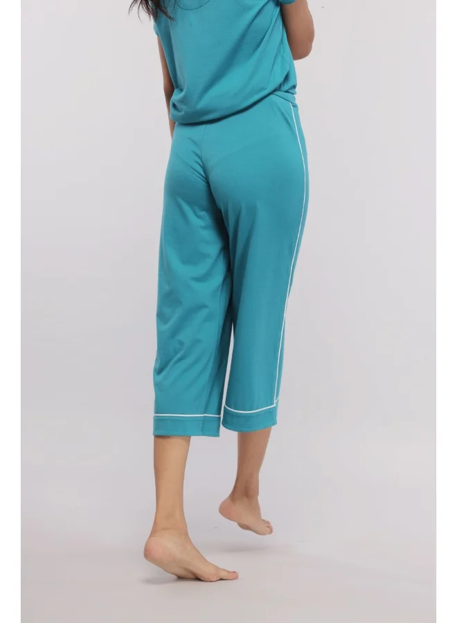 NeceSera Teal Capris With White Piping
