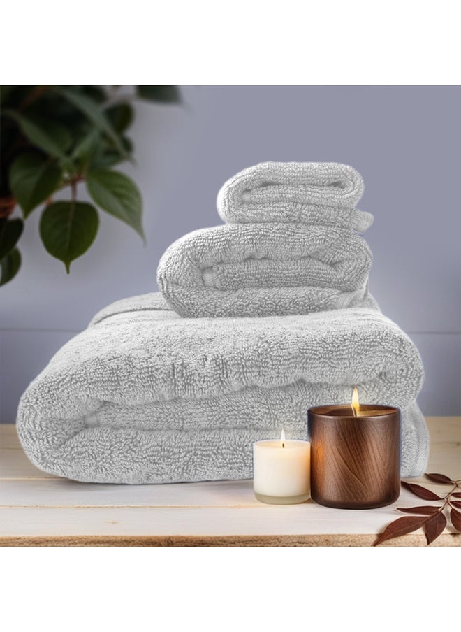 Hotel Linen Klub Hotel Linen Klub LUXURY PACK of 3  Bathroom Towel Sets -100% Cotton 650 GSM Terry Dobby Border Ring Spun -Super Soft ,Quick Dry,Highly Absorbent,Bath Towel,Hand Towel and Face Towel,Silver  - Image 3