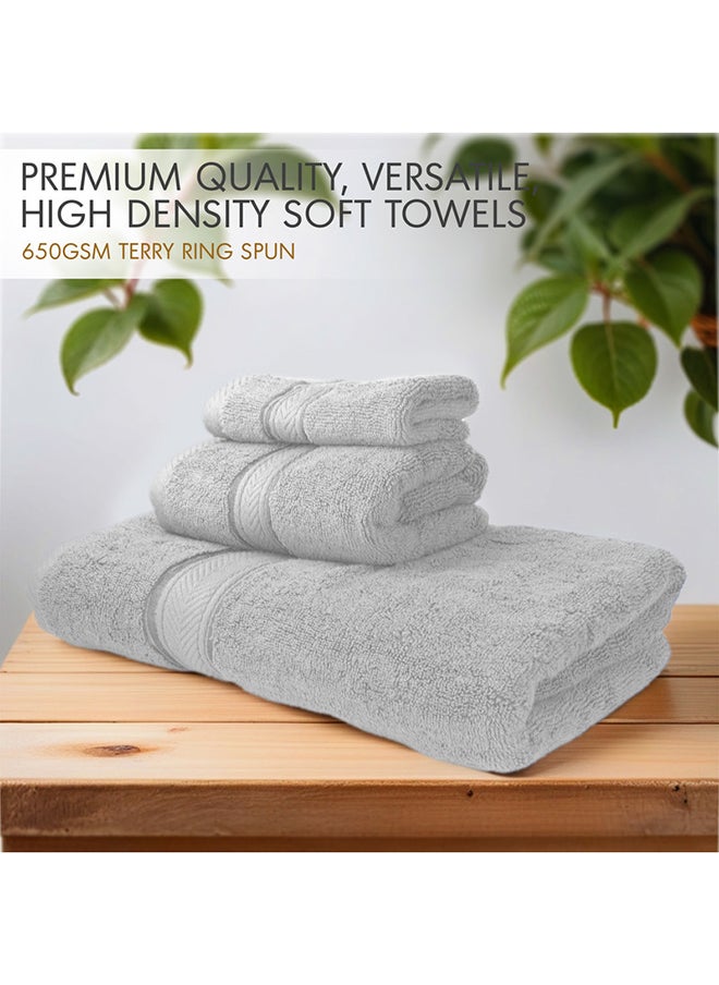 Hotel Linen Klub Hotel Linen Klub LUXURY PACK of 3  Bathroom Towel Sets -100% Cotton 650 GSM Terry Dobby Border Ring Spun -Super Soft ,Quick Dry,Highly Absorbent,Bath Towel,Hand Towel and Face Towel,Silver  - Image 2