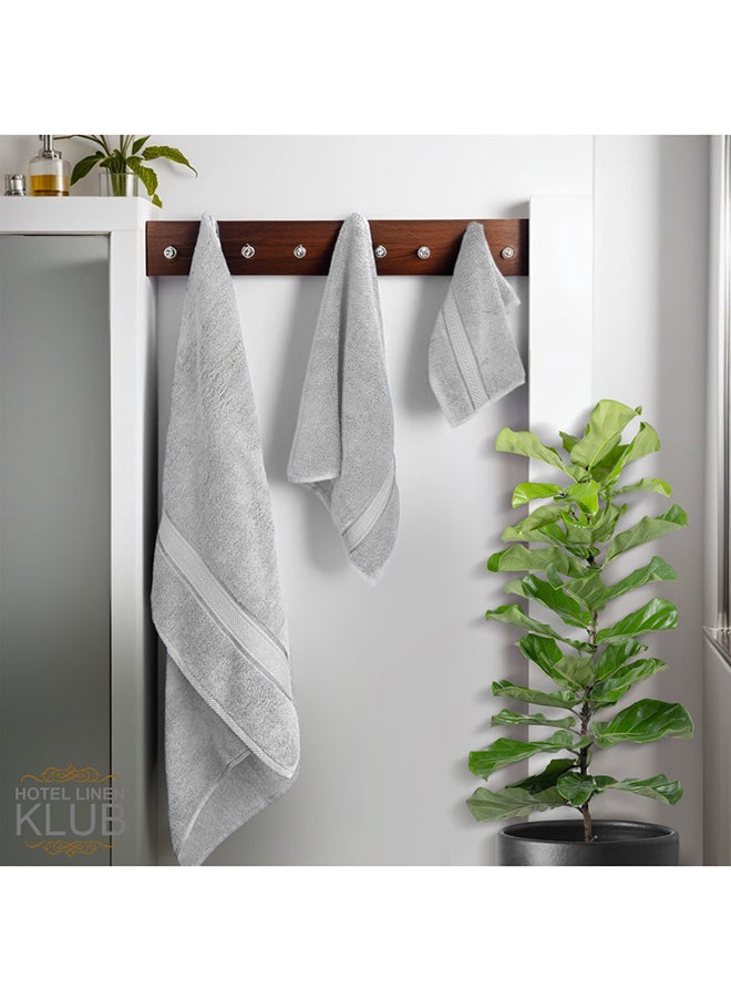 Hotel Linen Klub Hotel Linen Klub LUXURY PACK of 3  Bathroom Towel Sets -100% Cotton 650 GSM Terry Dobby Border Ring Spun -Super Soft ,Quick Dry,Highly Absorbent,Bath Towel,Hand Towel and Face Towel,Silver  - Image 4