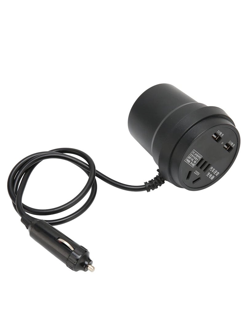 Qiilu Power Inverter Car Inverter Abs Car Inverter Black 150W DC 12-24V to AC 110V-220V Converter 2 USB Port Car Power Adapter - Image 1