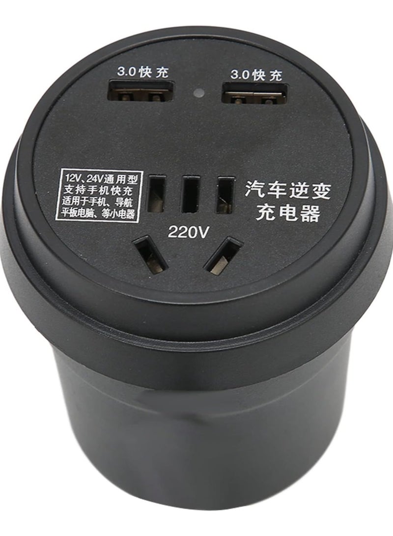 Qiilu Power Inverter Car Inverter Abs Car Inverter Black 150W DC 12-24V to AC 110V-220V Converter 2 USB Port Car Power Adapter - Image 2