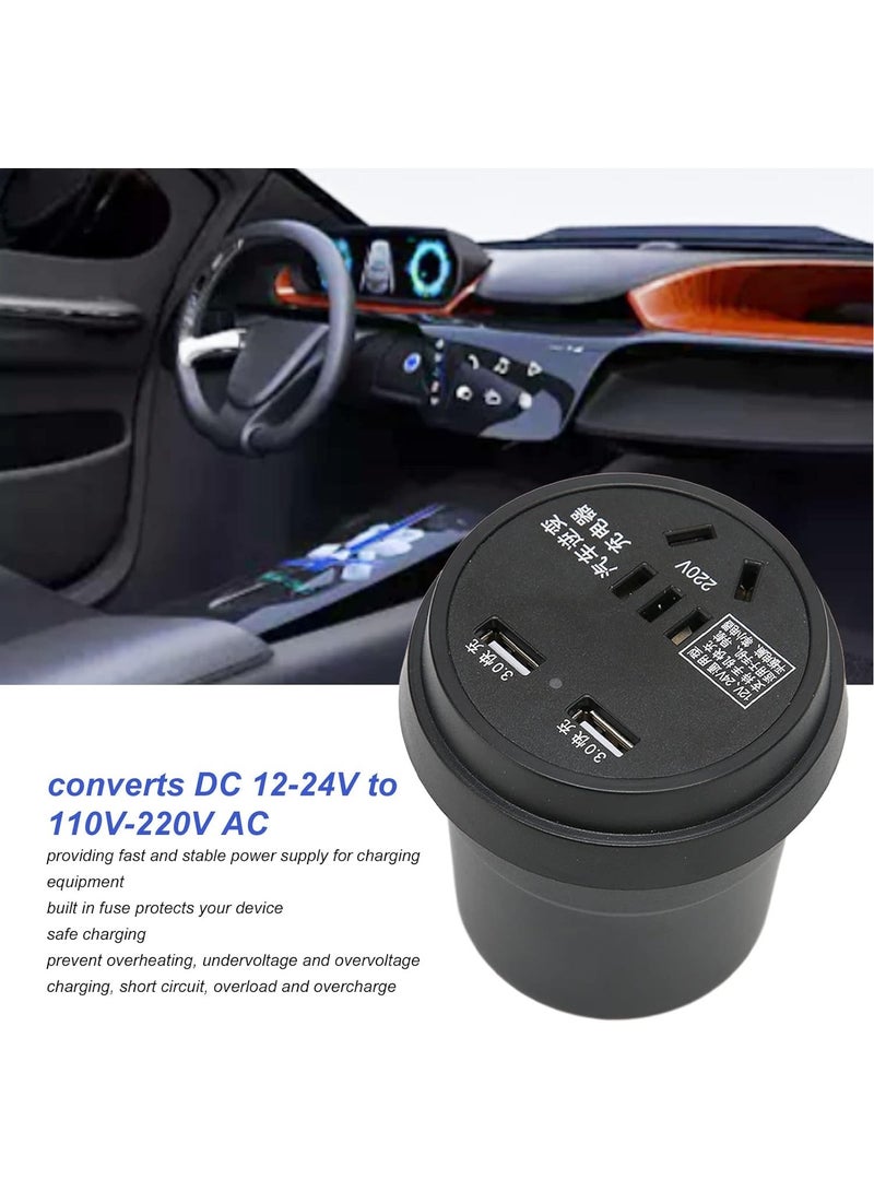 Qiilu Power Inverter Car Inverter Abs Car Inverter Black 150W DC 12-24V to AC 110V-220V Converter 2 USB Port Car Power Adapter - Image 3