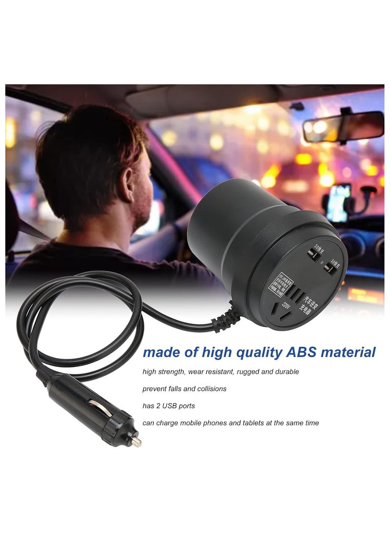 Qiilu Power Inverter Car Inverter Abs Car Inverter Black 150W DC 12-24V to AC 110V-220V Converter 2 USB Port Car Power Adapter - Image 4