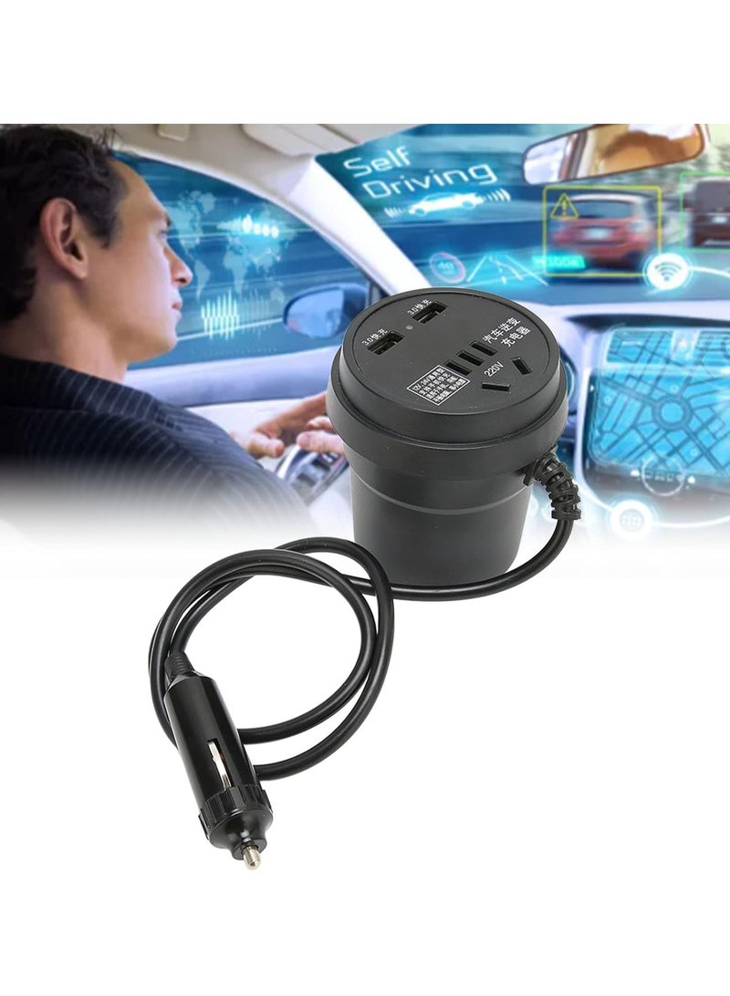 Qiilu Power Inverter Car Inverter Abs Car Inverter Black 150W DC 12-24V to AC 110V-220V Converter 2 USB Port Car Power Adapter - Image 5