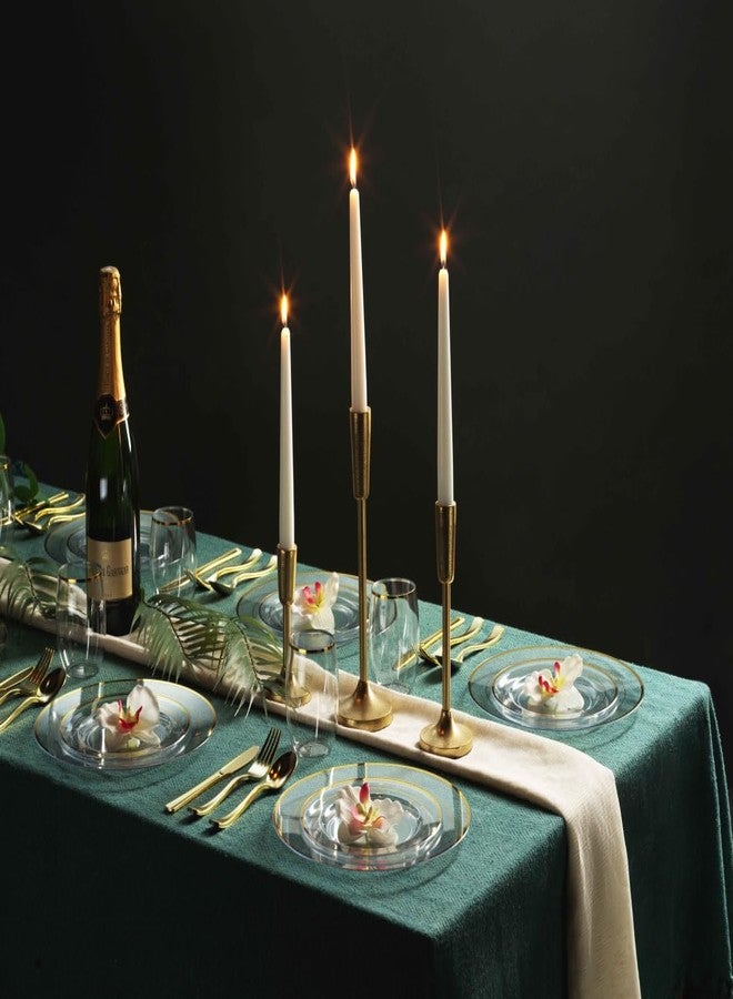 Munfix 125 Piece Gold Dinnerware Party Set - 50 Gold Rim Clear Plastic Plates, 25 Dinner 25 Dessert Plates, 25 Knives, 25 Forks, 25 Spoons - 25 Guest Disposable Set for Wedding Birthday Parties - Image 5