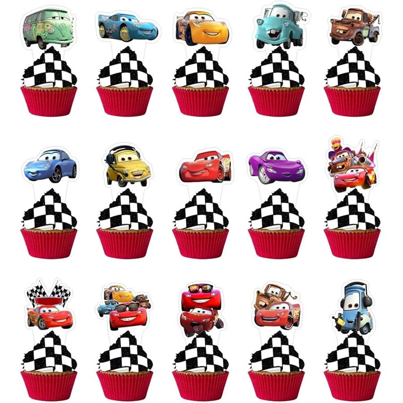 ARHAVI 30pcs Cars Cake Decorations with 30pcs Cupcake Toppers Party Supplies for Cars Themed Birthday Decorations - Image 1