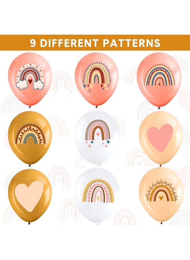Zomiboo 45 Pcs Boho Rainbow Balloons 9 Styles Baby Shower Party Decorations Rainbow Heart Latex Balloons Bohemian Theme Decor for Birthday Wedding Neutral Happy Supplies - Image 3