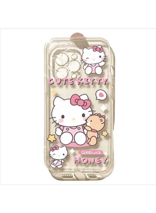 هالو كيتي مرحبا كيتي حالة الهاتف آيفون 17 الوردي القوس الدب الصغير الأصدقاء والعبارات الحلوة حماية هاتفك في نمط لطيف - Image 2