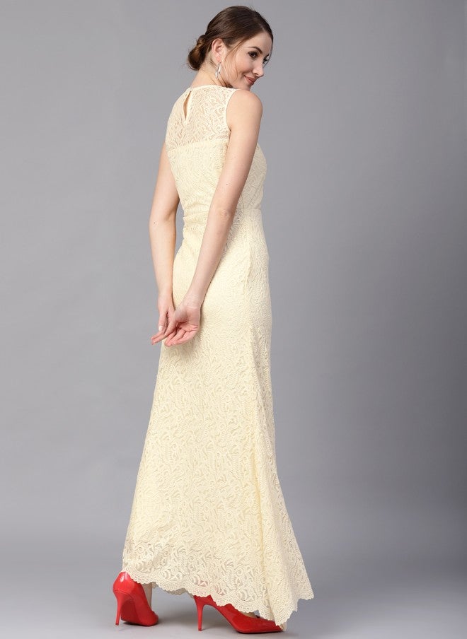 Athena Yellow Lace Maxi Dress for Women - Image 5