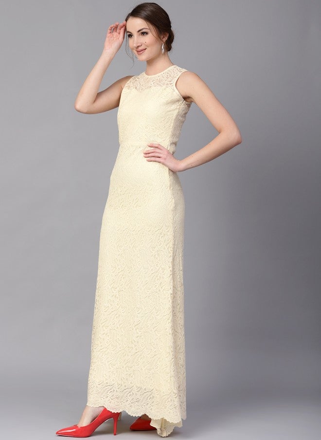 Athena Yellow Lace Maxi Dress for Women - Image 4