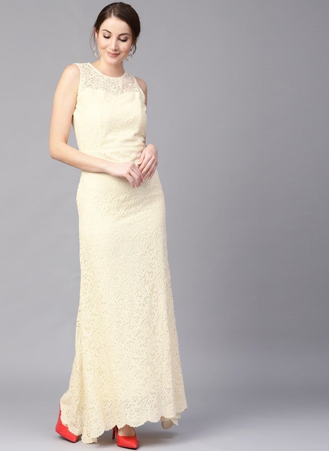 Athena Yellow Lace Maxi Dress for Women - Image 3