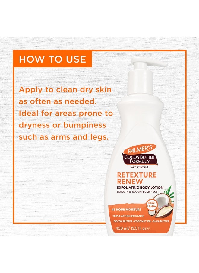 PALMER'S Palmer's Cocoa Butter Formula Retexture & Renew Exfoliating Body Lotion for Rough & Bumpy Skin, Triple Action Moisturizers + AHAs, Pump Bottle, 13.5 Ounce  - Image 4