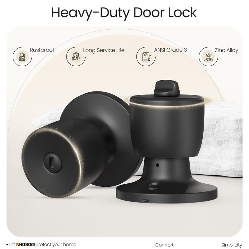 HOSOM Privacy Door Knob with Lock, Matte Black Door Knob Set, Black Door Handles Interior, Keyless Doorknobs Interior Door Lock for Bedroom, Bathroom, 1 Pack - Image 5