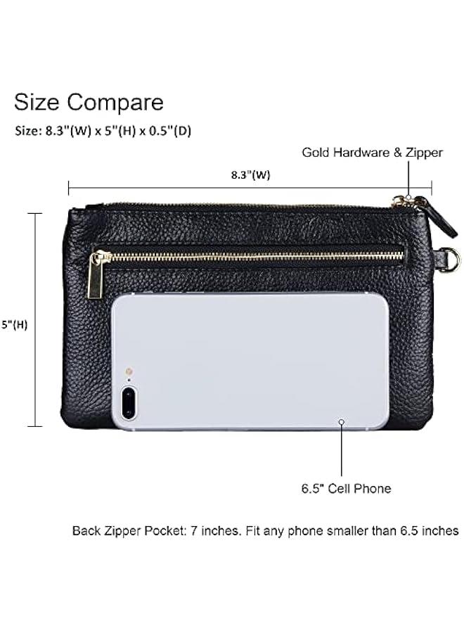 Arabest Italian Leather Wristlet Clutch Wallet Purse with Gold Zipper for Women  - Image 4