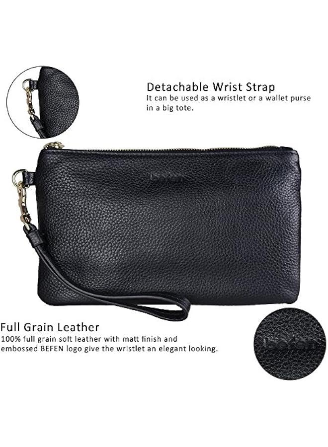 Arabest Italian Leather Wristlet Clutch Wallet Purse with Gold Zipper for Women  - Image 5