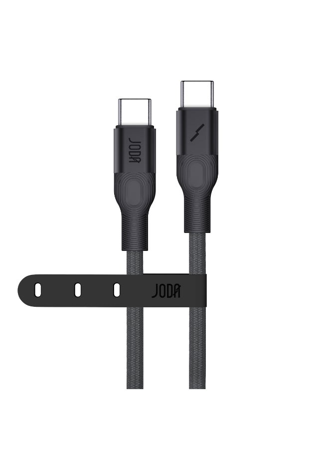 جودا كيبل جودا فليكس 60W أسود⚡ يوفر لك شحنًا سريعًا وآمنًا باستخدام كيبل سي - سي نايلون مجدول بمتانة عالية 💪 وطول 1.2 متر. مثالي لجميع الأجهزة التي تدعم USB-C 🔌. اللون الفضي اللامع يضفي لمسة مميزة وعصرية على الأداة ✨. اشحن بسرعة وكفاءة مع هذا الكيبل المتين! 🔋 - Image 1