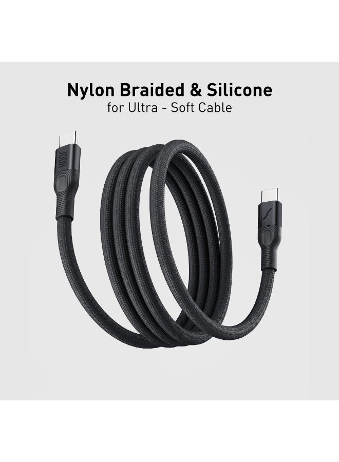 جودا كيبل جودا فليكس 60W أسود⚡ يوفر لك شحنًا سريعًا وآمنًا باستخدام كيبل سي - سي نايلون مجدول بمتانة عالية 💪 وطول 1.2 متر. مثالي لجميع الأجهزة التي تدعم USB-C 🔌. اللون الفضي اللامع يضفي لمسة مميزة وعصرية على الأداة ✨. اشحن بسرعة وكفاءة مع هذا الكيبل المتين! 🔋 - Image 4