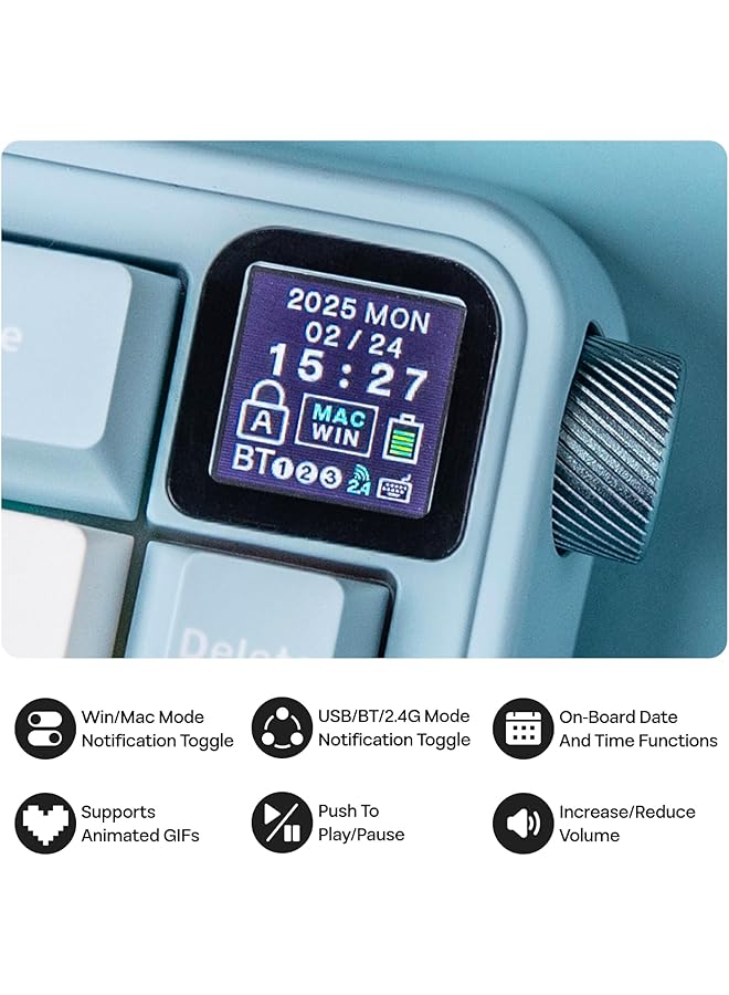 EPOMAKER He65 Mec Wireless Mechanical Keyboard With Screen And Knob 0.2Ms Latency Rgb Backlight Gasket Mount Hot Swappable N Key Rollover (Bluewhite) - Image 3