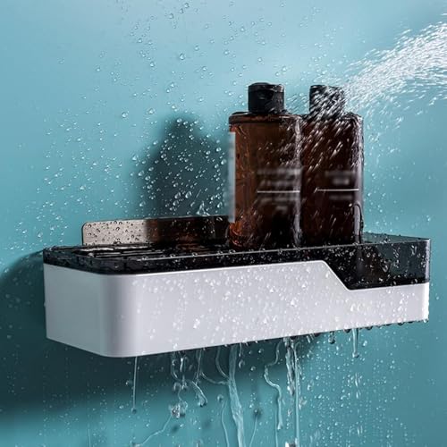 Leawall Wall Shelf – Self-Adhesive No Drilling Removable Plastic Decor Shelf – Punch-Free Rack for Bathroom, Kitchen, Bedroom – Cosmetic, Shampoo & Bathroom Accessories Organizer(1 Pc, Black) - Image 2